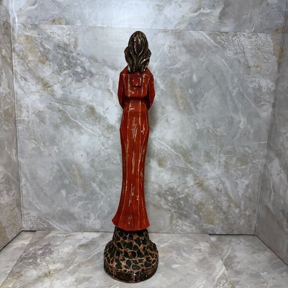 Religious Woman In Prayer Virgin Mary Praying Folk Art Style Faux Wood 15" - Picture 6 of 8
